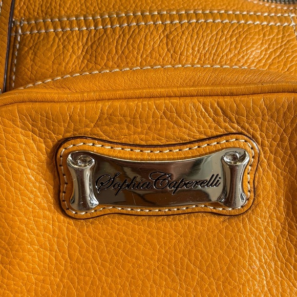 Sophia Caperelli Genuine Leather Satchel Crossbody Bag Purse Camel EUC - Picture 2 of 10